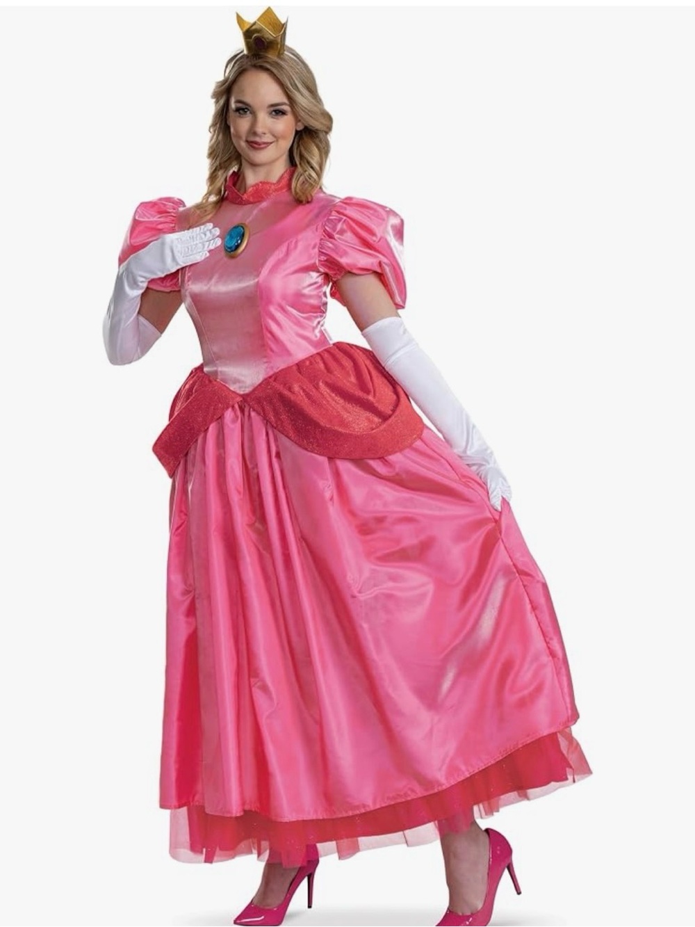 Disguise Women's Pink Princess Gown with Crown and Jewel Brooch